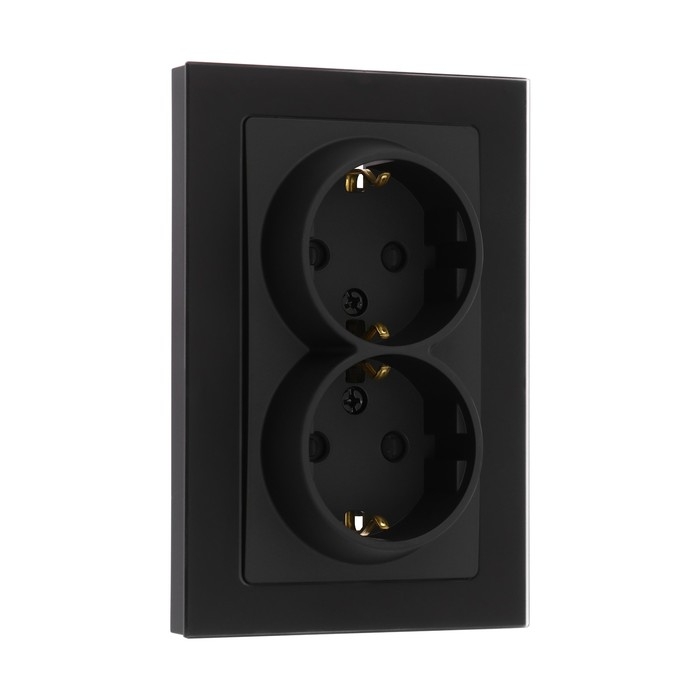 Розетка двухместная TOT Matte Glass, 16 А, скрытая, с з/к, стекло, черная Розетка двухместная TOT Matte Glass, 16 А, скрытая, с з/к, стекло, черная