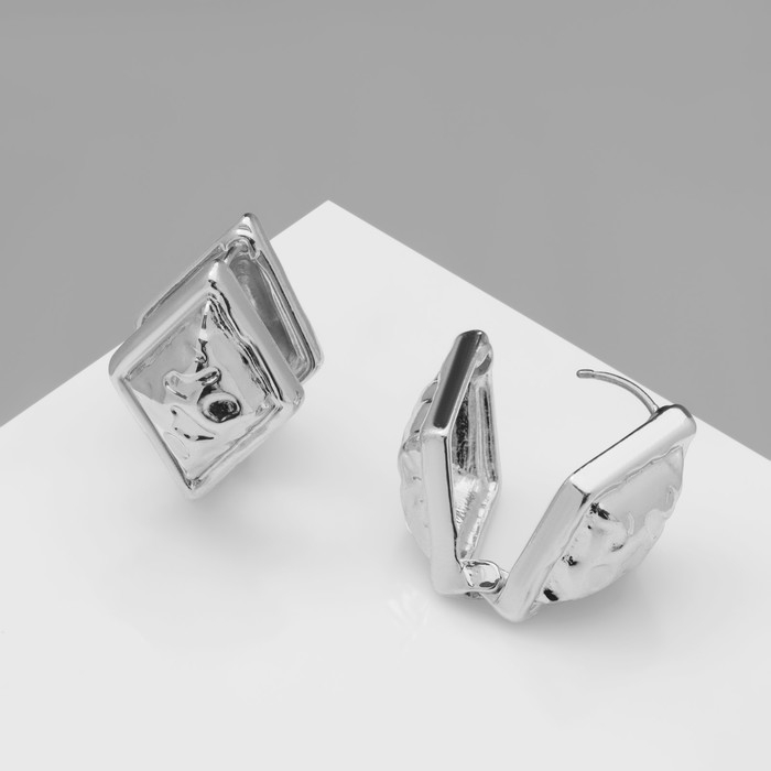 Серьги металл &laquo;Аккорд&raquo; ромб, цвет серебро