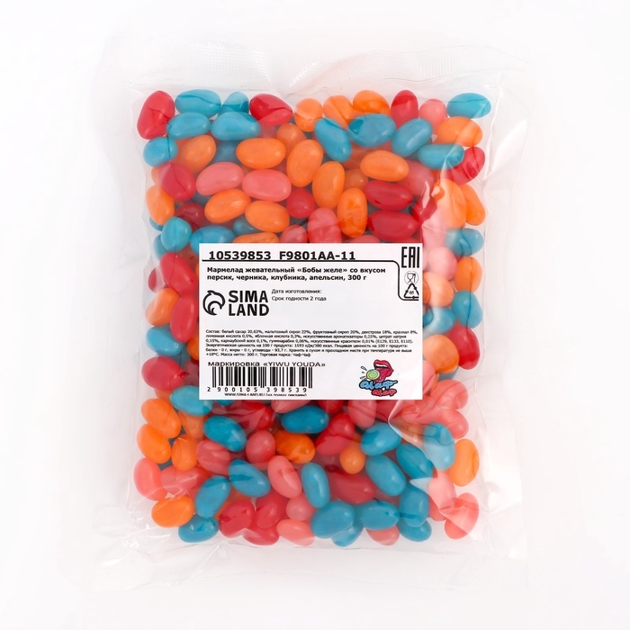 Мармелад жевательный Мармелад жевательный "Бобы желе" со вкусом персик, черника, клубника, апельсин, 300 г