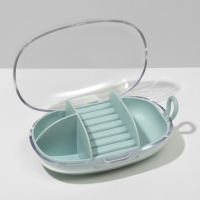 Подставка для украшений &laquo;Шкатулка портативная&raquo; 3 ячейки, 7 полос, 15&times;8&times;5 см, цвет зеленый