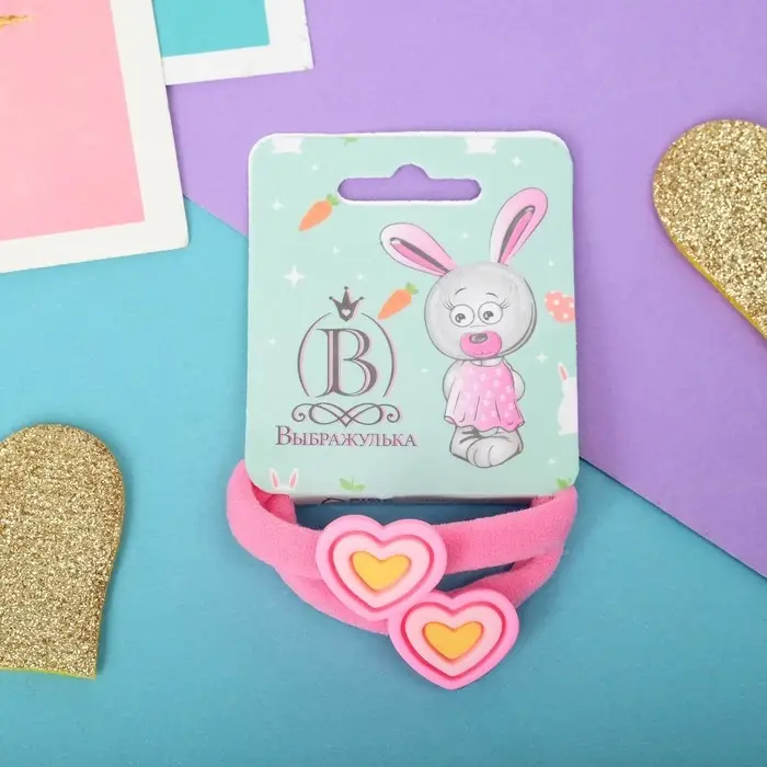 Резинка для волос "Маленькая радость" (набор 2 шт) сердечко, 4 см, розовый