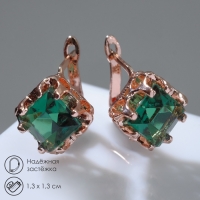 Серьги со стразами &laquo;Эдель&raquo; ромб, цвет зелёный в розовом золоте