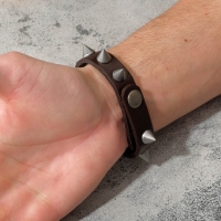 Браслет кожа «Череп» с шипами, цвет коричневый с чернёным серебром, 23 см Браслет кожа «Череп» с шипами, цвет коричневый с чернёным серебром, 23 см