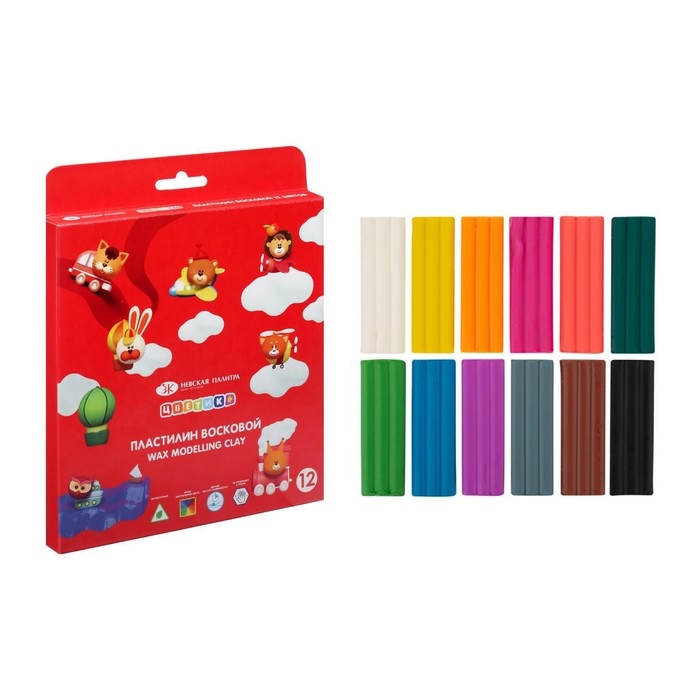 Пластилин мягкий (восковой) ЗХК Пластилин мягкий (восковой) ЗХК "Цветик", 12 цветов, 180 г, со стеком, 3241785