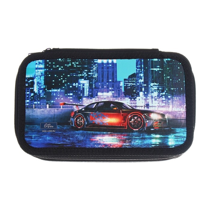 Пенал 2 секции, 125 х 205 х 40 мм, Calligrata 30П26/2 "Драйв тачка", ламинированный картон