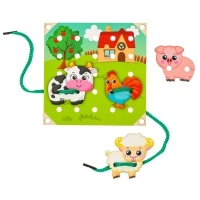 Деревянная игрушка-шнуровка &laquo;Ферма&raquo;, 15&times;15 см