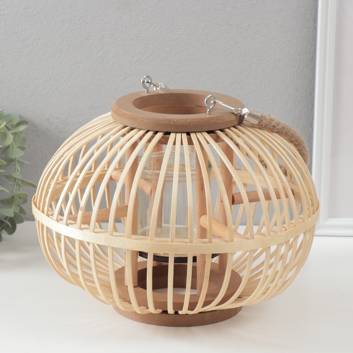 Подсвечник дерево на 1 свечу "Шар из лозы" натуральный" 13х28х20 см