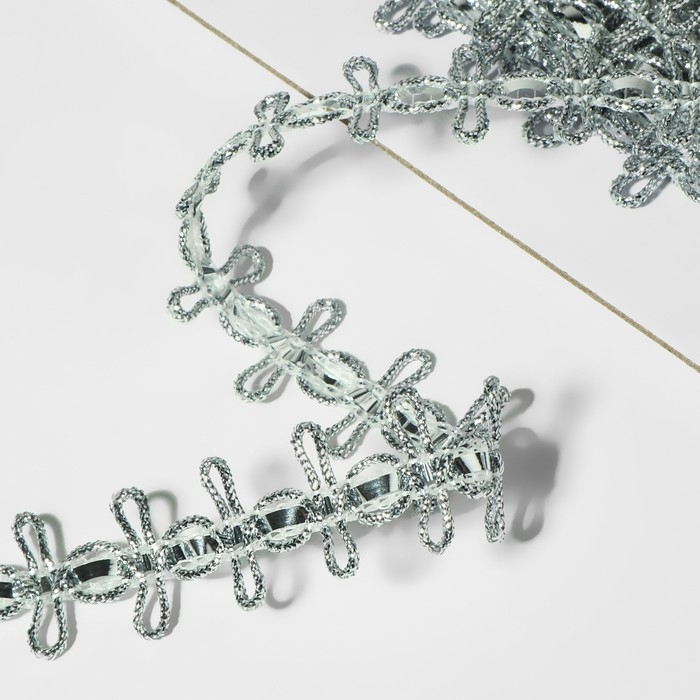 Тесьма декоративная, 18 мм, 10 &plusmn; 1 м, цвет серебряный