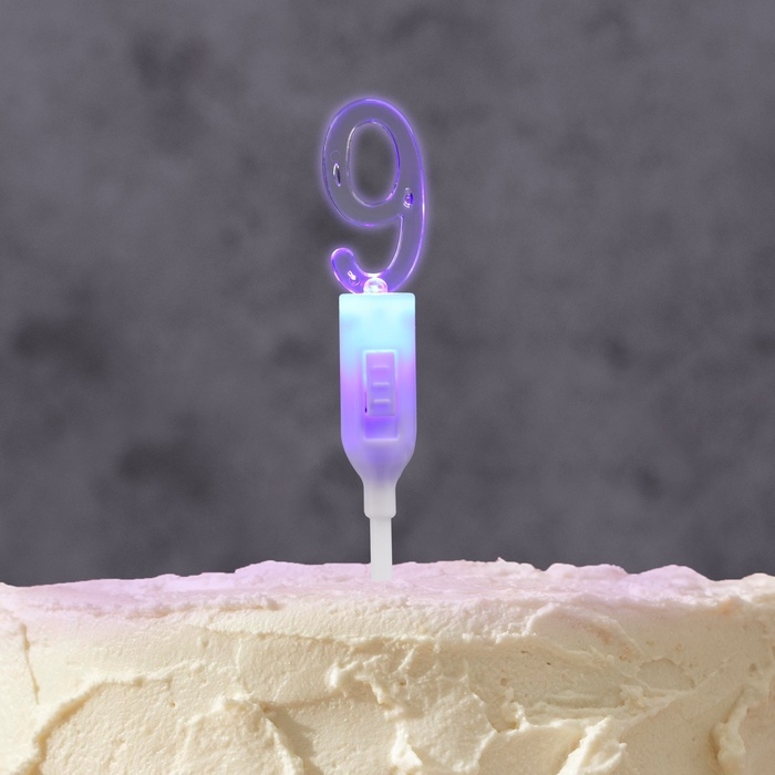 Светодиодная свеча Светодиодная свеча "Цифра 9", 14.5 см, от батареек LR1130х3 (в комплекте), свечение мульти (RGB)