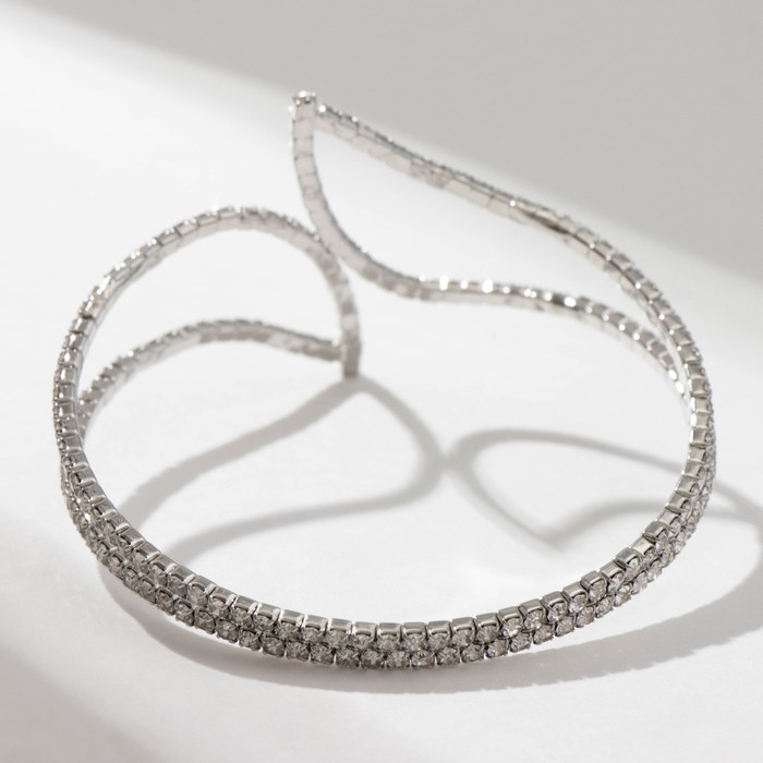 Браслет со стразами &laquo;Лёд&raquo; красота линий, цвет белый в серебре