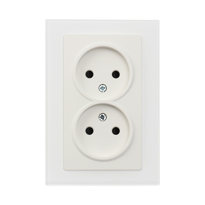 Розетка двухместная TOT Matte Glass, 10 А, скрытая, без з/к, стекло, белая Розетка двухместная TOT Matte Glass, 10 А, скрытая, без з/к, стекло, белая