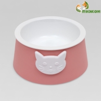 Миска для кошек 2 в 1 "Киса", пластиковая, 14 х 8 см, розовая Миска для кошек 2 в 1 "Киса", пластиковая, 14 х 8 см, розовая