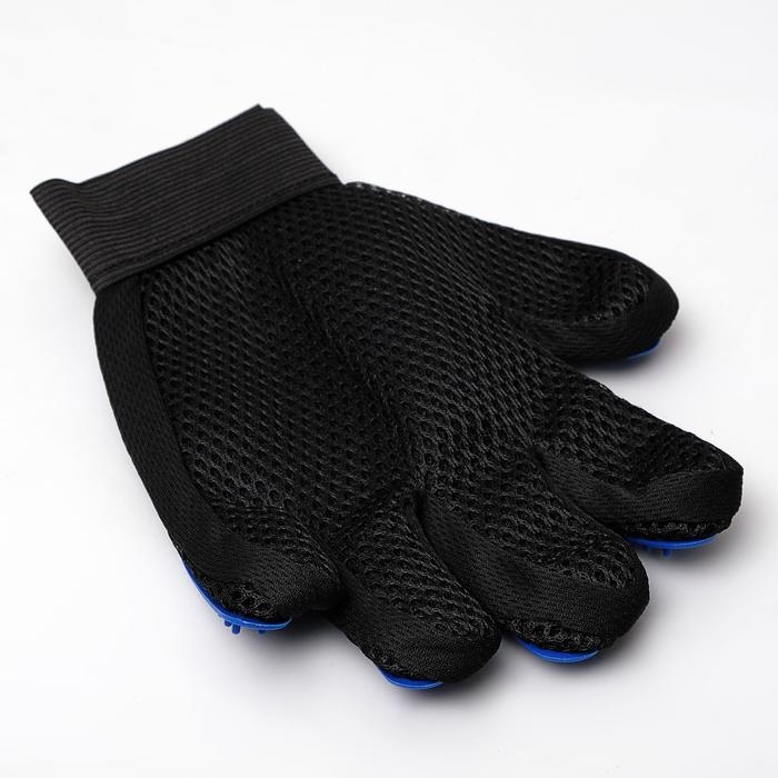 Перчатка - щетка для шерсти на правую руку с удлиненными зубчиками, синяя Перчатка - щетка для шерсти на правую руку с удлиненными зубчиками, синяя