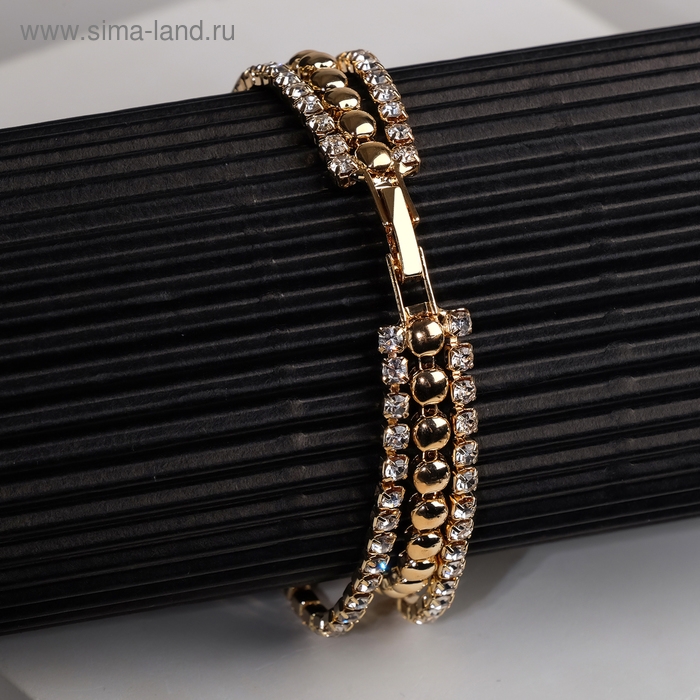 Браслет со стразами &laquo;Сияй&raquo; нить кругами, цвет белый в золоте, 18 см