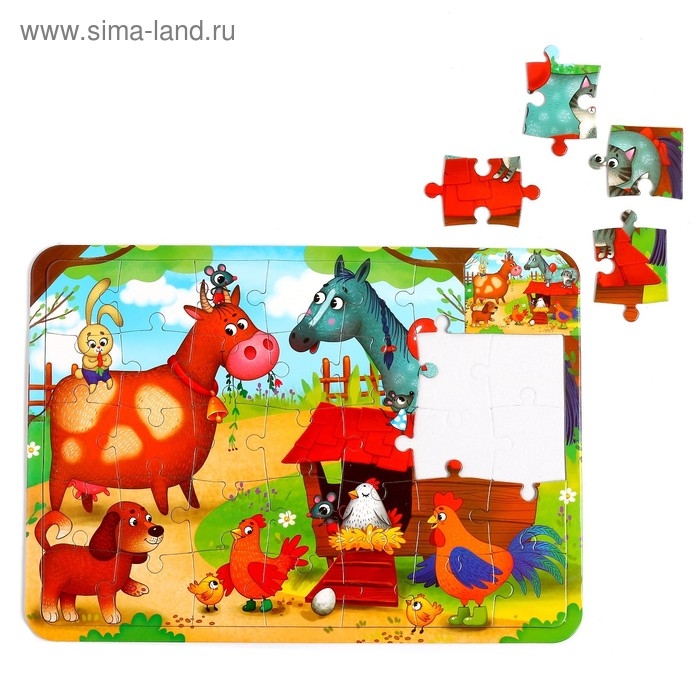 Пазл в рамке &laquo;На ферме&raquo;, 34 детали + раскраска