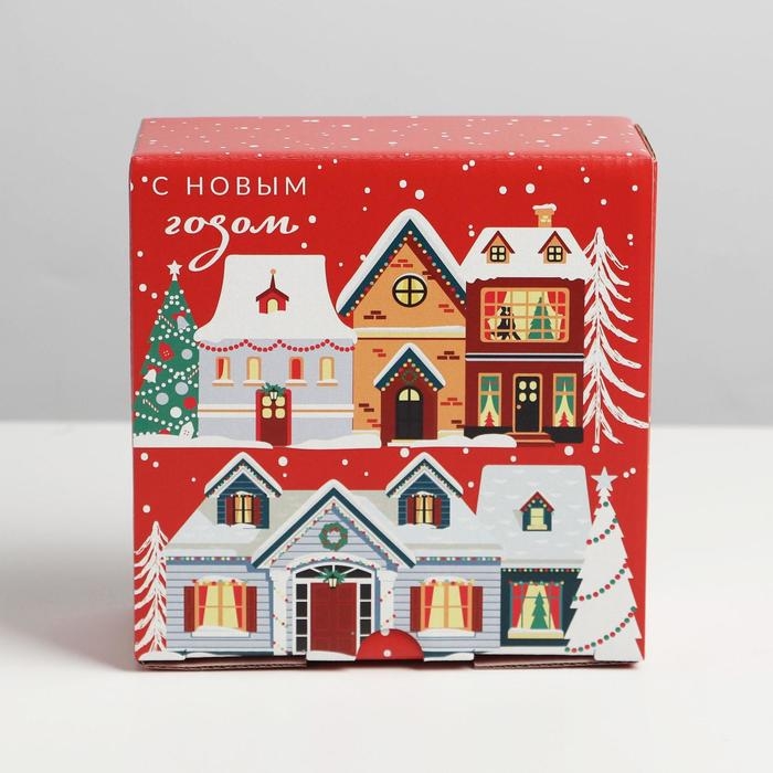 Коробка подарочная новогодняя складная &laquo;Зимний город&raquo;, 15 х 15 х 7 см, Новый год