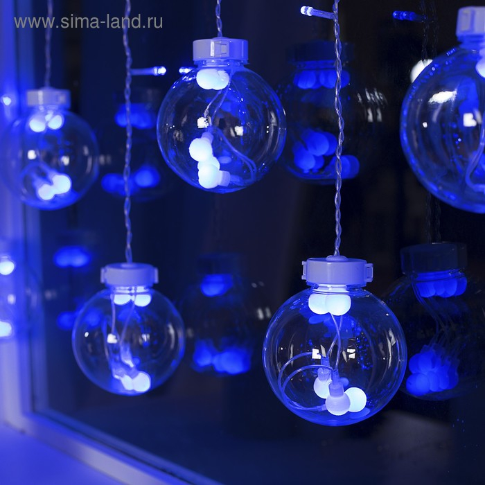 Гирлянда &laquo;Бахрома&raquo; 2.4 &times; 0.7 м с насадками &laquo;Шарики&raquo;, IP20, прозрачная нить, 108 LED, свечение синее, 8 режимов, 220 В