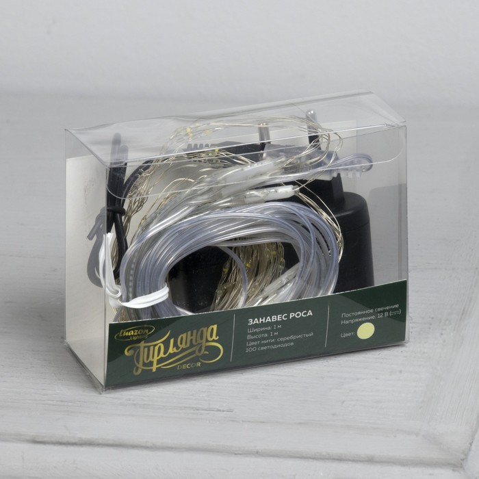 Гирлянда &laquo;Занавес&raquo; 1 &times; 1 м роса, IP20, серебристая нить, 100 LED, свечение тёплое белое, 12 В