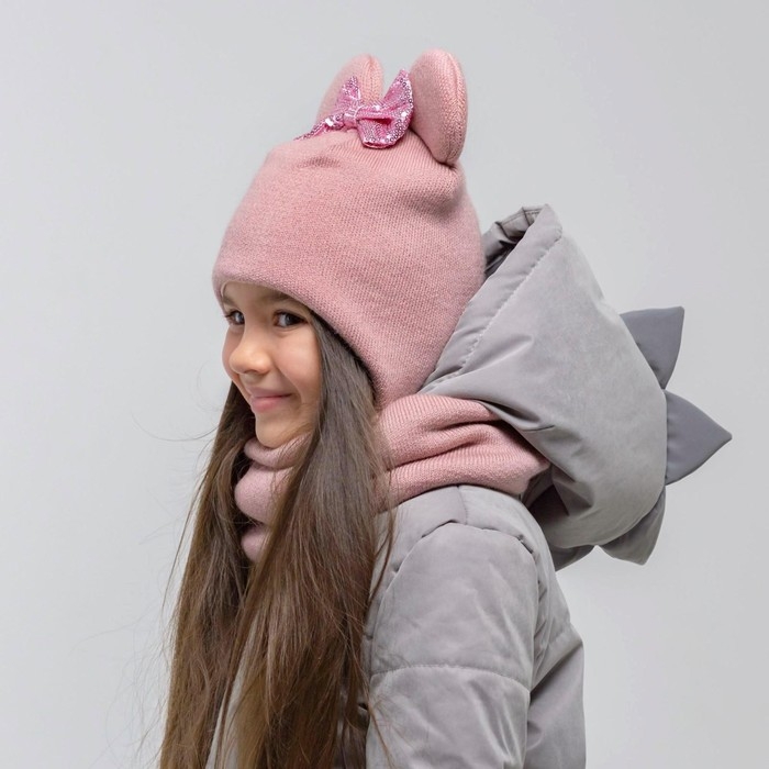 Шапка для девочки, цвет пудра, размер 42-46 Шапка для девочки, цвет пудра, размер 42-46