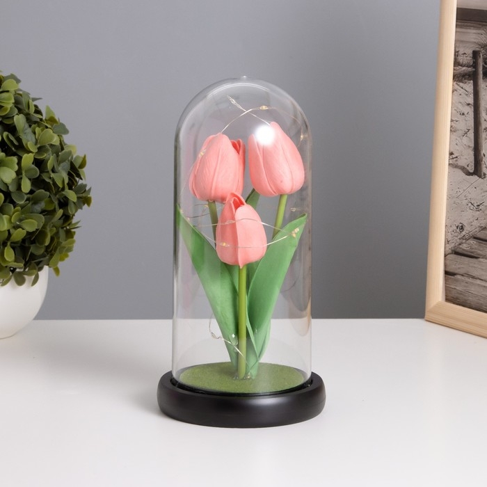 Ночник колба &laquo;Тюльпаны&raquo; LED 3хААА розовый 10,5х10,5х22см
