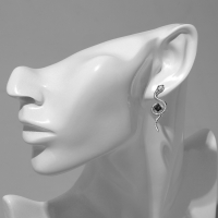 Новый год! Символ года 2025! Серьги со стразами &laquo;Змея&raquo; завиток, цвет чёрный в серебре