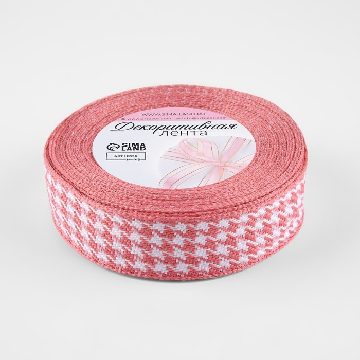 Лента декоративная «Гусиная лапка», 25 мм, 9 ± 0,5 м, цвет розовый/белый Лента декоративная «Гусиная лапка», 25 мм, 9 ± 0,5 м, цвет розовый/белый