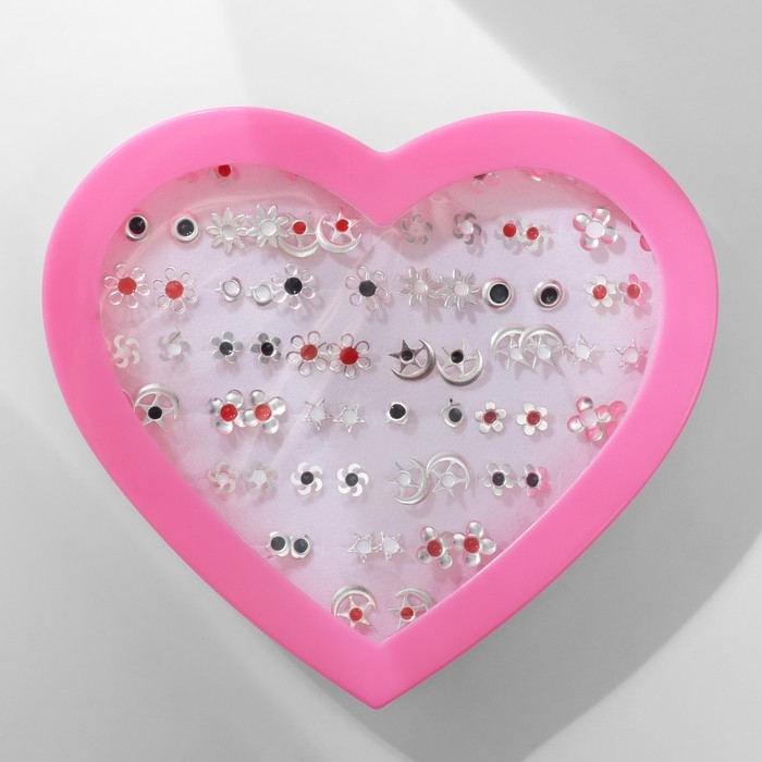 Пусеты в коробке 36 пар &laquo;Рисунки&raquo; трио, цвет МИКС в серебре