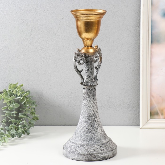 Подсвечник металл на 1 свечу "Лучиано" серый с золотом 16х16х42 см