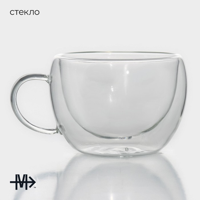 Кружка стеклянная с двойными стенками Magistro &laquo;Лиди. Дуо&raquo;, 200 мл, 12&times;9,5&times;6,5 см