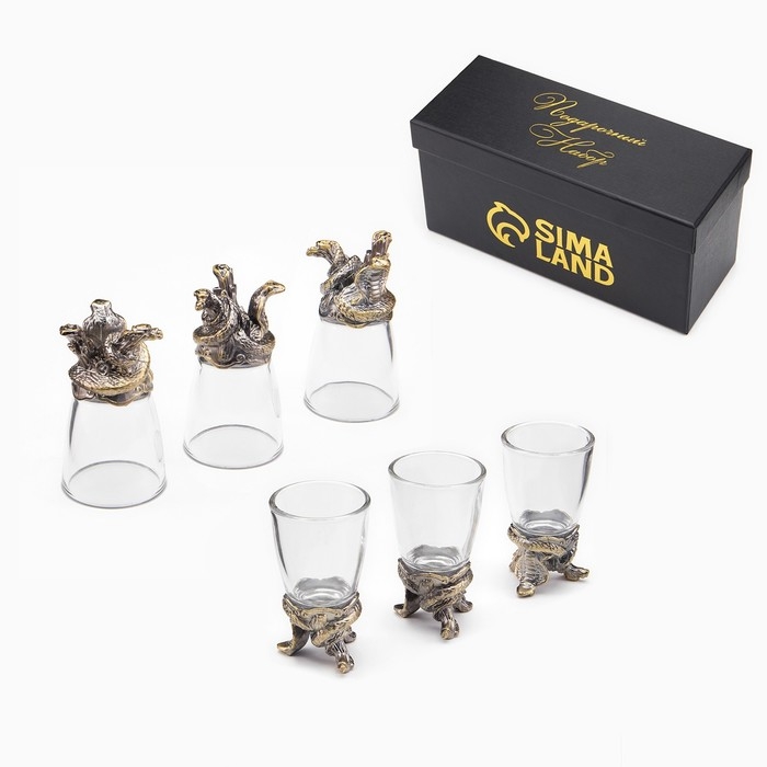 Стопки для водки "Змеи", набор на 3 персоны, стопка 30 мл, бронза