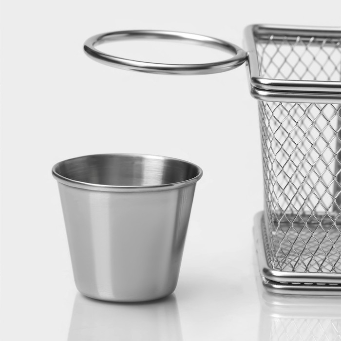 Корзинка для картофеля фри Доляна &laquo;Лонгфилд&raquo;, 10&times;8&times;7,5 см, с соусником d=5 см, цвет серебристый