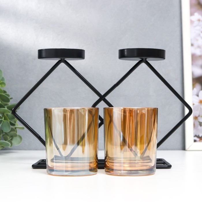 Подсвечник металл, стекло на 2 свечи Подсвечник металл, стекло на 2 свечи "Флокс" d-5 см, чёрный 8,5х21х23 см
