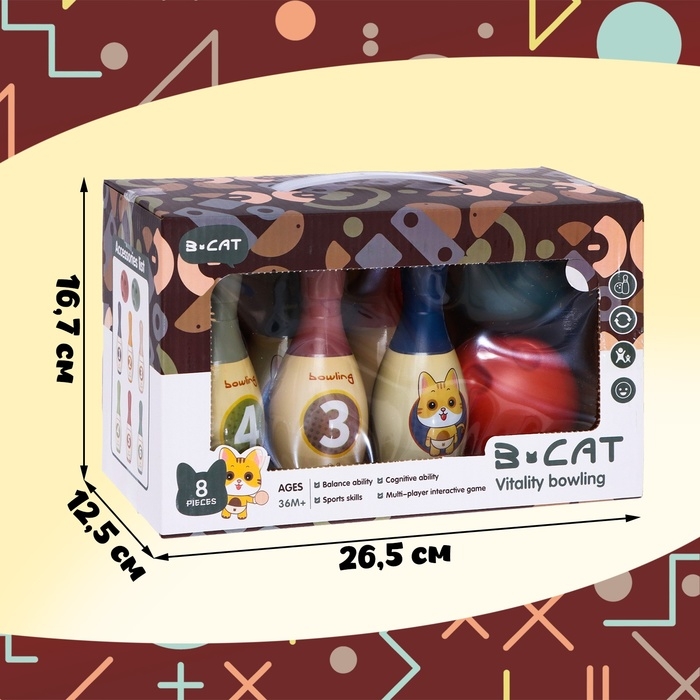 Боулинг &laquo;Котята&raquo;, 6 кеглей 15&times;5 см, 2 шара, диаметр 8 см