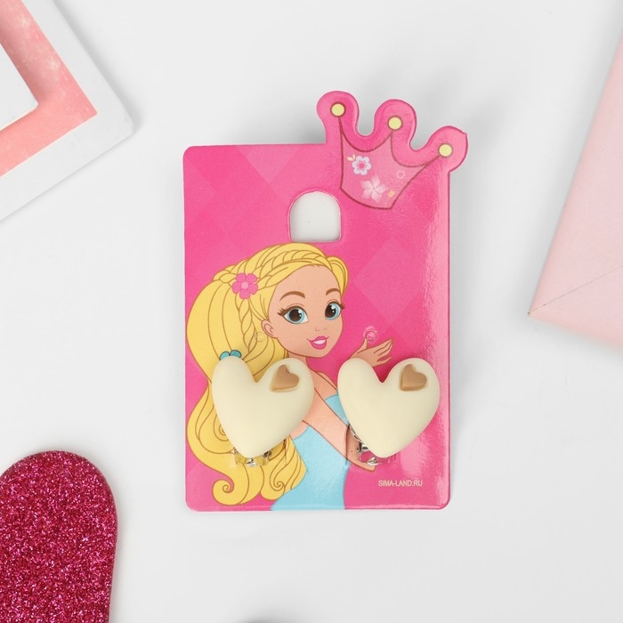 Клипсы детские &laquo;Выбражулька&raquo; сердце, цвет бежево-коричневый