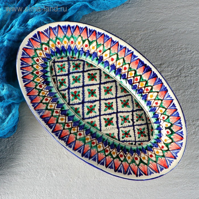 Селедочница Риштанская Керамика Селедочница Риштанская Керамика "Узоры", 34 см, разноцветное, овальное