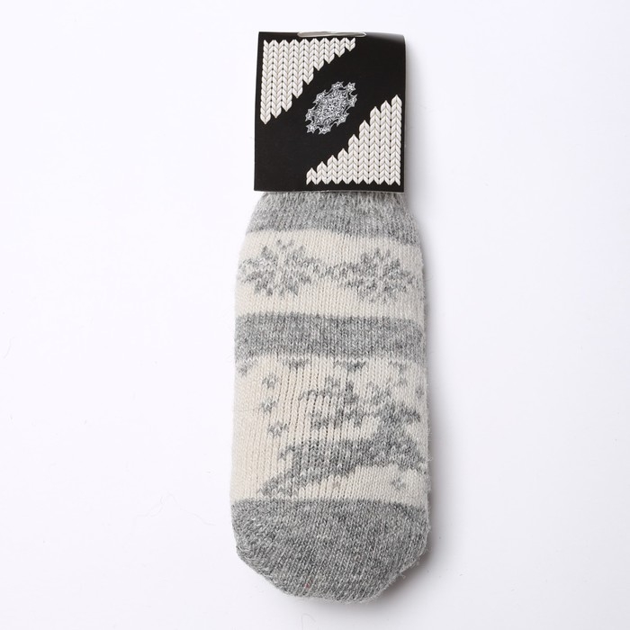 Новый год. Варежки женские шерстяные &laquo;Олень со снежинкой&raquo;, цвет светло-серый/белый, размер 20-22