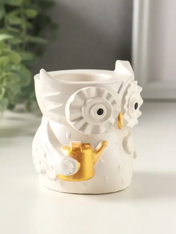 Карандашница сувенирная &laquo;Сова с лейкой&raquo;, 8&times;8 см, гипс, белый перламутр