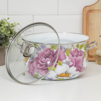 Кастрюля эмалированная &laquo;Пион&raquo;, 5.1 л, стеклянная крышка, индукция