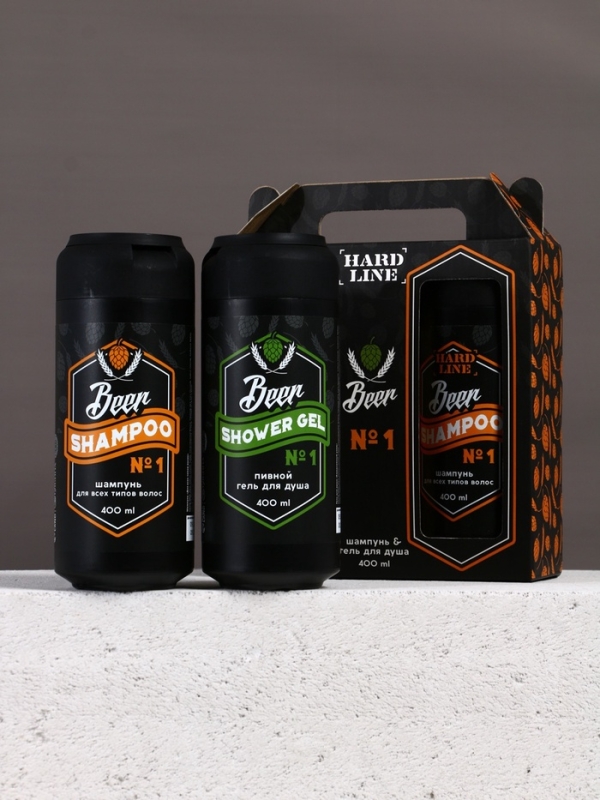 Подарочный набор косметики Beer, гель для душа и шампунь для волос HARD LINE, 2×400 Подарочный набор косметики Beer, гель для душа и шампунь для волос HARD LINE, 2×400
