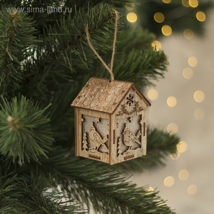 Ёлочная игрушка &laquo;Домик с птицей&raquo;, от батареек, свечение тёплое белое