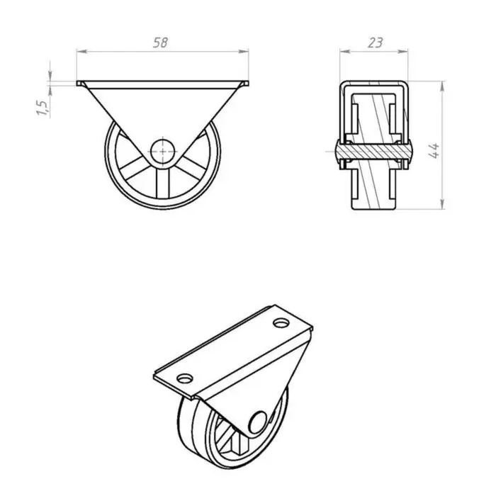Ролик выкатной, h=44 мм, покрытие цинк