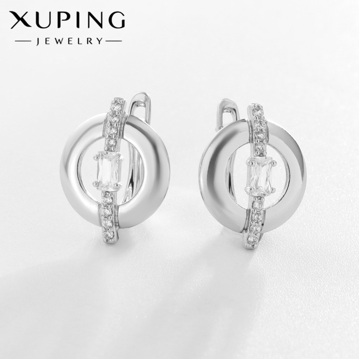 Серьги со стразами XUPING круг стрела, цвет белый в серебре