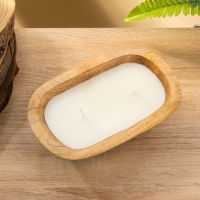 Свеча в деревянной чаше, парафин и соевый воск 20х13х5,5 см