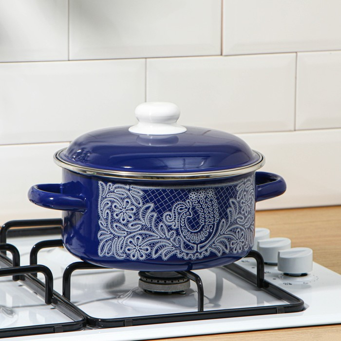 Кастрюля эмалированная &laquo;Вологодское кружево&raquo;, 3 л, индукция, цвет синий