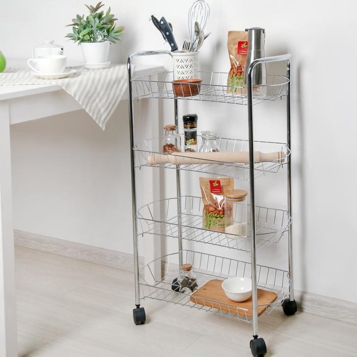 Этажерка напольная 4-х секционная Доляна, на колёсиках, 50&times;27&times;79 см, цвет хром