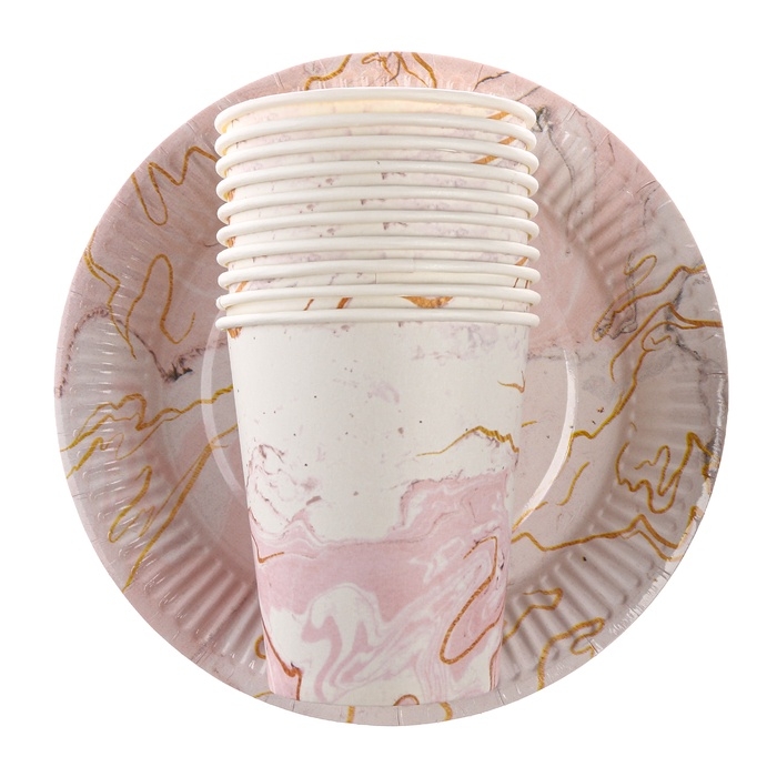 Набор бумажной посуды одноразовый &laquo;Мрамор&raquo;: 10 стаканов, 10 тарелок