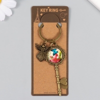 Брелок металл, стекло "Ангел и ключ с цветами" бронза 10 см Брелок металл, стекло "Ангел и ключ с цветами" бронза 10 см