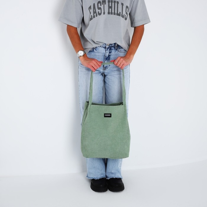 Сумка шопер вельветовый без застёжки, зелёный