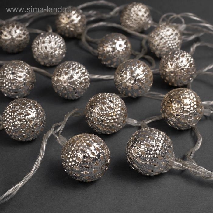 Гирлянда &laquo;Нить&raquo; 4 м с насадками &laquo;Шарик с узором&raquo;, IP20, прозрачная нить, 20 LED, свечение белое, 8 режимов, 220 В