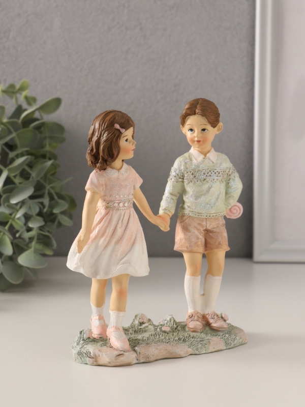 Сувенир полистоун "Лучшие друзья на прогулке" розово-зелёный 13х6х15,5 см